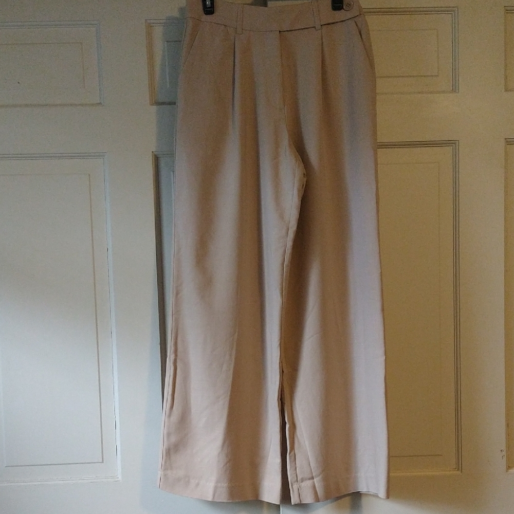 Beige Wide-Leg Trousers